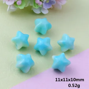 Detail view of double color gradient acrylic star beads, showing the 11x11x10mm size and texture.
