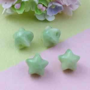 Acrylic fat star loose beads for DIY jewelry making, dual-color gradient green beads, 4pcs.