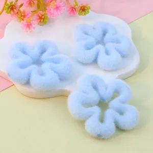 Blue flocked flower loose beads cute DIY jewelry making crafting accessories charm 3pcs