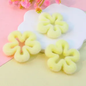 Yellow flocked flower loose beads for DIY jewelry making and craft accessories detail.