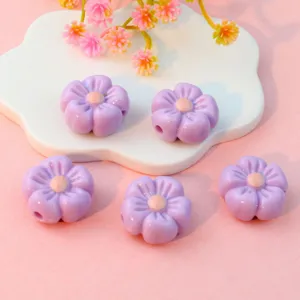 Purple acrylic flower beads loose spacer charms for DIY phone chain jewelry making accessories.