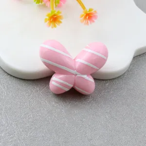 Pink striped fat butterfly charm bead, resin DIY accessory for phone chains, bags and jewelry.
