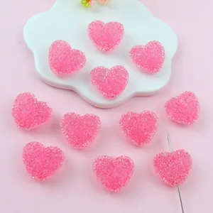 Pink acrylic heart sugar beads detail for DIY jewelry making and sweet candy style crafting.
