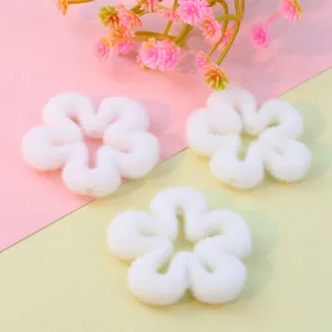 White flocked hollow five petal flower beads, acrylic loose beads for DIY jewelry making.