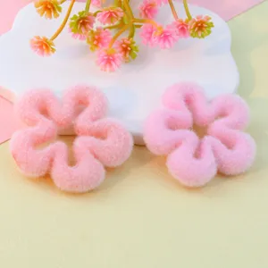Pink flocked five-petal flower loose beads DIY craft jewelry making accessories