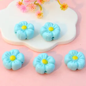 Blue acrylic flower loose beads detail shot, ideal for DIY jewelry and phone charms.