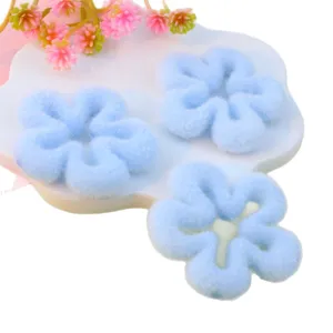 Blue flocked 5-petal flower loose beads for jewelry making DIY craft accessories 3pcs