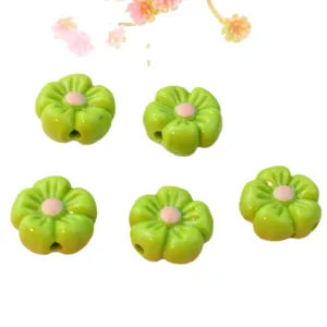 Acrylic flower beads for phone chain DIY crafting, green cute loose charms accessories.