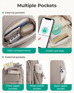 Detailed view of casual travel sling bag featuring multiple compartments and secure card slots.