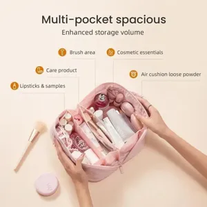 Große Kosmetiktasche mit mehreren Fächern für tragbare Reise Make-up Aufbewahrung.