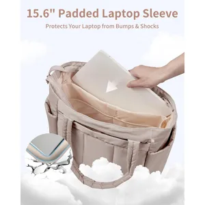 Padded laptop tote bag with multiple compartments, designed for 15.6 inch commuter.