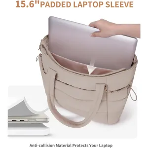 Padded laptop tote bag 15.6 inch large capacity waterproof commuter travel shoulder handbag