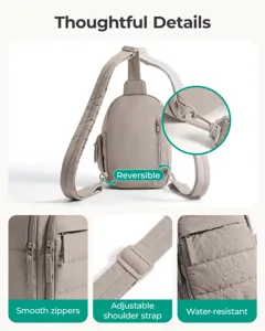 Detailed view of the minimalist casual sling bag featuring smooth zippers and adjustable strap.