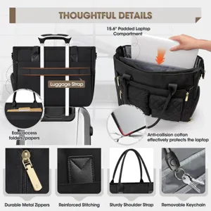Large capacity laptop tote bag for women, 15.6 inch commuter work bag with multiple pockets.