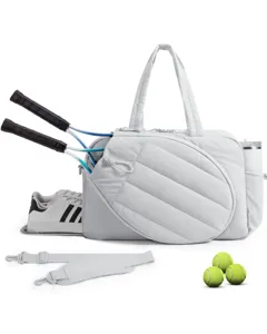 Borsa tennis pickleball trapuntata con scomparto scarpe grande capacità borsa sport grigio.