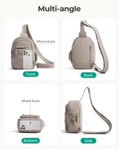Casual minimalist waterproof nylon crossbody sling bag for women daily travel, multi-angle view.