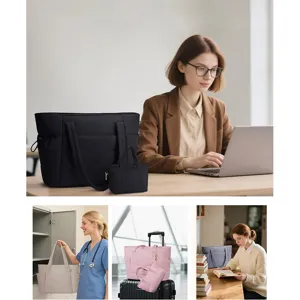 Large capacity tote bag with matching mini pouch, versatile casual shoulder travel bag for women.