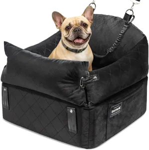 Waterproof quilted dog car seat with elevated booster design, safe travel pet bed for car.