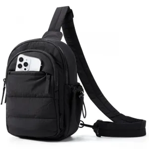 Black waterproof mini vertical crossbody bag, casual travel single shoulder phone bag for women.
