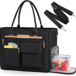Large capacity teacher tote bag laptop bag women shoulder handbag commuting work black