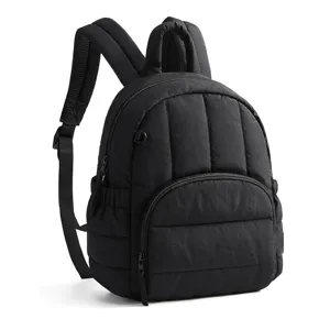 Black quilted mini backpack for women, lightweight waterproof casual school book bag daily use.