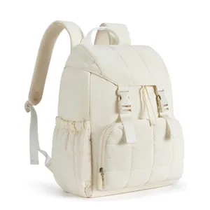 Quilted laptop backpack for women, lightweight waterproof travel bookbag with wide opening.