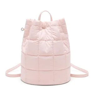 Light pink quilted bucket backpack casual travel daypack stylish women shoulder bag