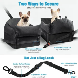 Waterproof Elevated Pet Car Seat Dog Bed Portable Travel Booster Seat With Safety Leash Quilted Pet Car Carrier For Dogs