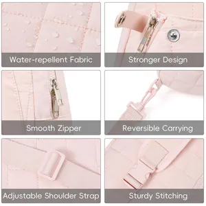 Pink quilted sports racket bag detail showing water-repellent fabric and smooth zipper.