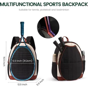 Women Quilted Tennis Backpack Sports Bag With Shoe Compartment Racket Holder And Water Bottle Pockets