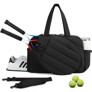 Borsa sportiva nera per racchette, borsa impermeabile da tennis e pickleball con accessori.