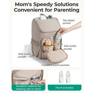 Sac à dos à langer matelassé multifonctionnel pour mamans, sac de voyage léger avec poches isothermes.