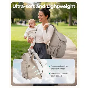 Sac à dos à langer matelassé léger pour mamans avec panneau dorsal et bretelles respirants.