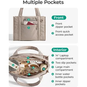 Large Capacity Commuter Tote Bag Casual Lightweight Handbag Nylon Quilted Shoulder Crossbody Bag for Women
