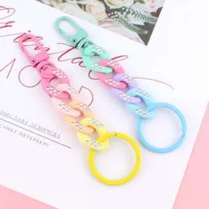 Colorful acrylic chunky chain keychain with sparkling rhinestones DIY bag accessory charms.