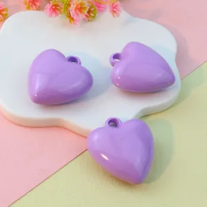 Purple heart shaped charm pendant 27mm 3d enamel heart DIY necklace keychain jewelry accessories
