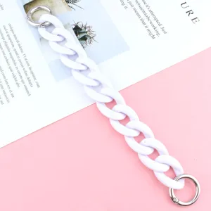 White acrylic chain strap with metal rings, stylish phone anti-drop accessory chain.