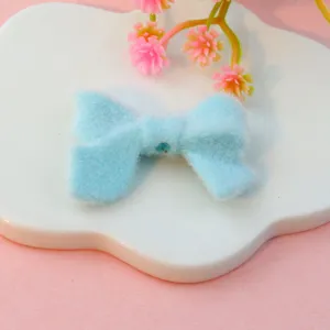Blue fluffy bow charm bead, cute flocked DIY pendant for jewelry making and accessories.
