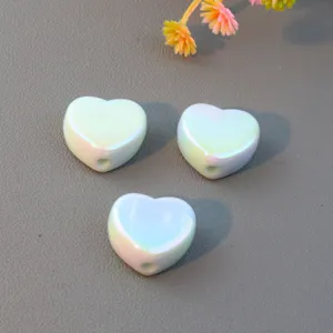 Macaron color heart loose beads detail, smooth pearlescent surface craft bead accessory