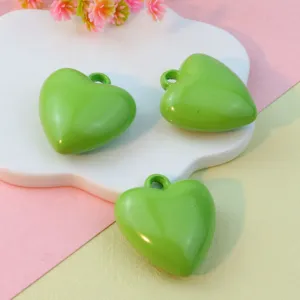 Green heart pendant detail shot, 3D heart charm accessory for DIY necklace and bag keychain charms.