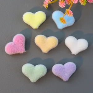 Fluffy heart shaped flocked loose beads DIY jewelry making charms accessories for crafts.