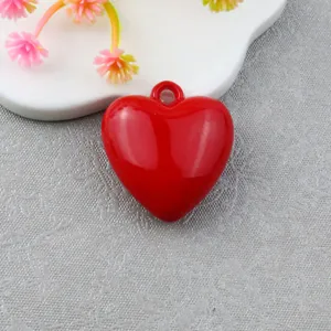 Medium 3D red heart enamel pendant charm for necklace keychain DIY craft jewelry making.