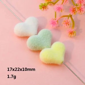 Flocked heart shaped loose beads fuzzy diy craft pendant accessories for handmade jewelry making