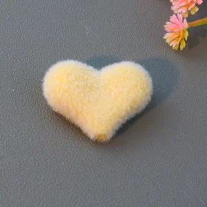 Fluffy yellow heart plush bead DIY charm loose spacer bead for handmade jewelry crafting accessory.