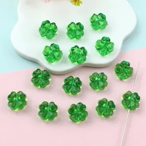 Green translucent four leaf clover acrylic loose beads for DIY handmade jewelry bracelets necklaces