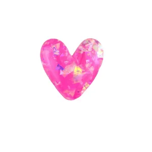 Pink holographic resin heart cabochon DIY charm for phone case decoration and accessories.