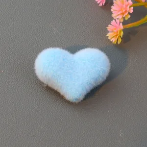 Fluffy blue heart bead detail, soft flocked DIY charm accessory for handmade jewelry making.