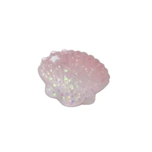 Macaron pink gradient resin seashell charm with glitter, DIY hair accessory shoe patch.