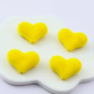 Yellow flocked heart beads DIY craft accessories for handmade jewelry making and cute design