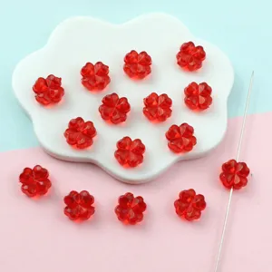 Red Four-Leaf Clover Acrylic Loose Beads Faceted DIY Spacer Beads for Jewelry Making Accessories